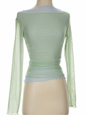 Motel Sheer Ruched Long-Sleeve Top in Mint Green